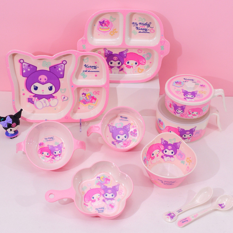 Piring Melamin Anak Karakter Melody Kuromi Gelas Sendok Mangkok Melamin