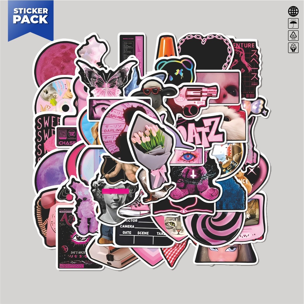 

[100PCS]Stiker Pack Stiker Euramerican Hitam dan Pink Graffiti Aesthetic Vinyl Anti Air Dekorasi Sticker Laptop Buku Journal Koper Helm Casing HP Gitar Helm Skateboard