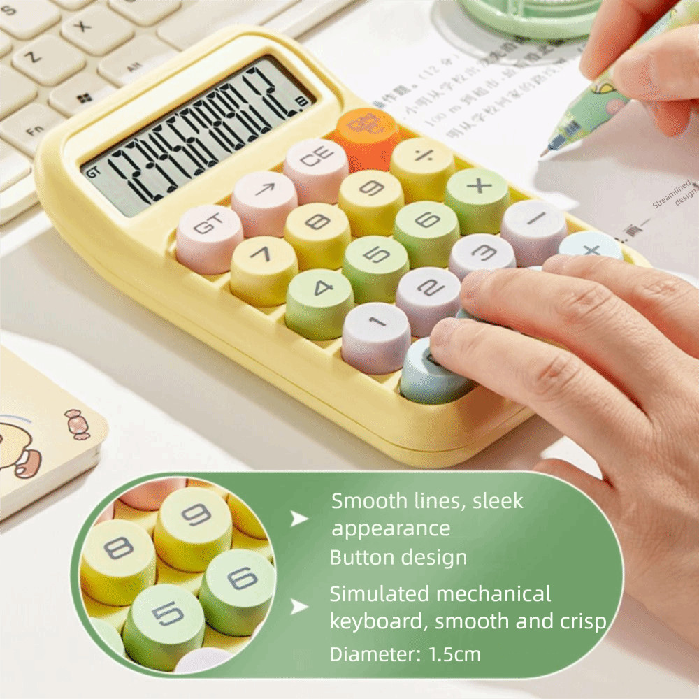 

12 Digits Candy Color Calculator Anti-slip Pad Large Screen Arithmetic Calculator Durable Cute Mini Pocket Calculator