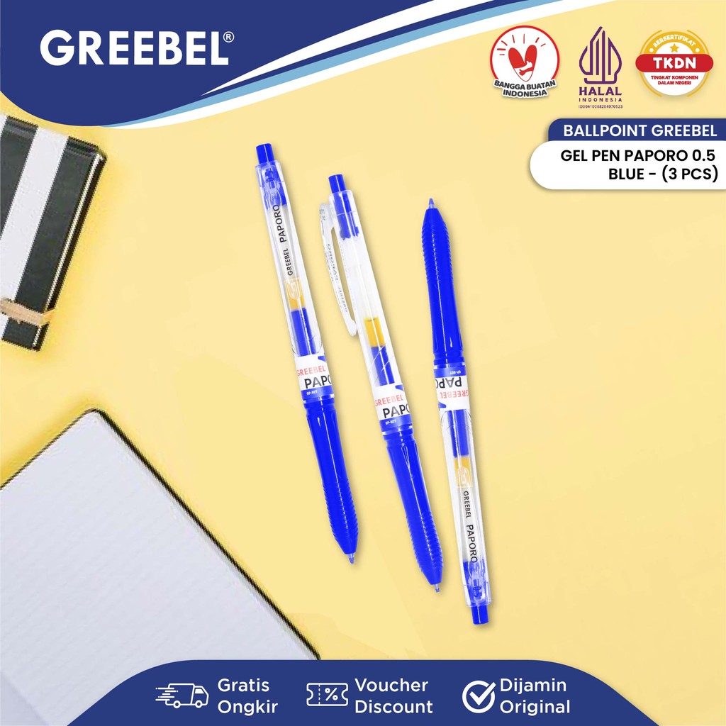 

GREEBEL PULPEN GEL / Gel Pen GP-507 Paporo 0.5 Biru (3PCS/SET) / Ballpen Gel Ballpoint Bolpen Bolpoin Pena Gel