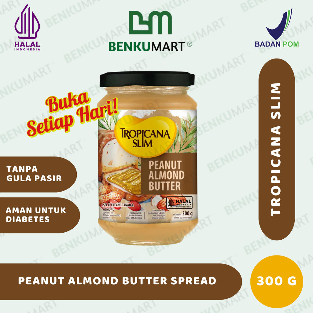 

Tropicana Slim Peanut Almond Butter Spread Jam 300 gram – Selai Kacang Almond Nikmat Tanpa Gula Pasir | HALAL