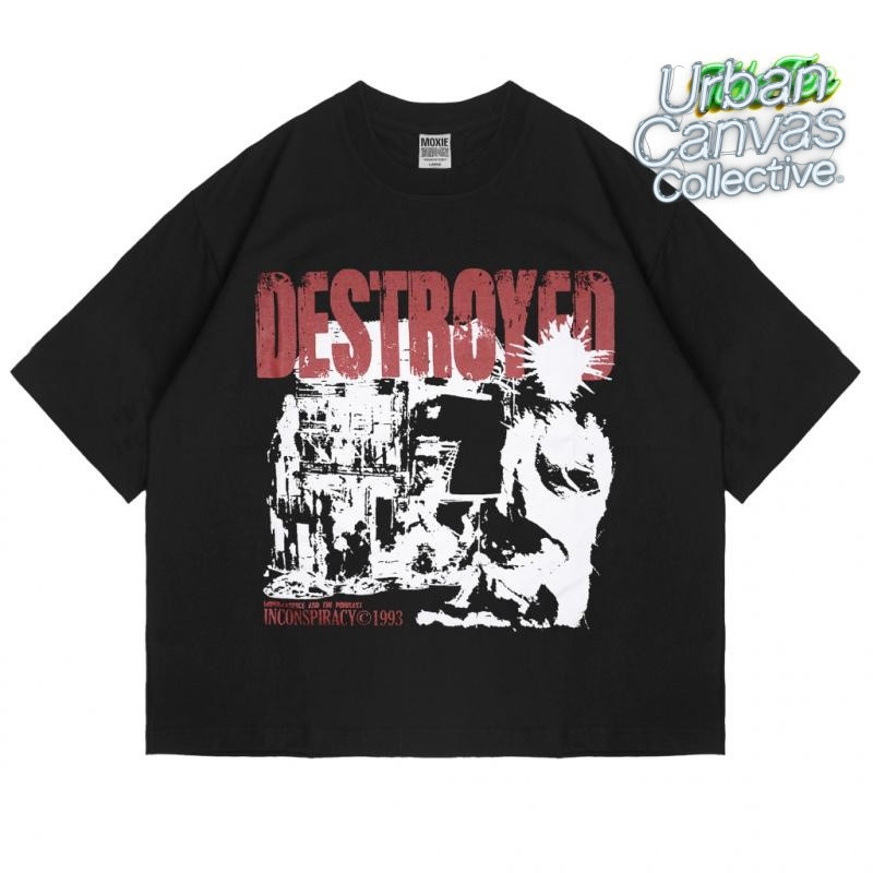 Tshirt Kaos Bahan Katun TC Sablon Digital Kaos bermotif Kaos Moxie Boxy T-Shirt Destroyed Unisex Com