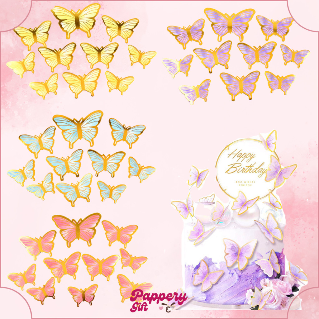 

10 PCS Kupu Kupu Cnatik Pemanis Buket / Kue Cake Topper Birthday Butterfly Hiasan Kue - SE0635