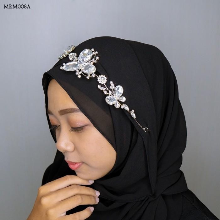 Aksesoris Pengantin Hijab Headpiece Mutiara Kupu-Kupu Silver Modern MRM008A