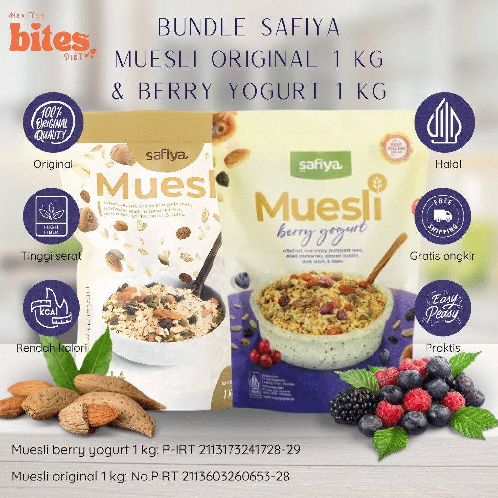 

Muesli Berry Yogurt dan Original Safiya 1Kg 500gr | Sereal Sarapan Diet Praktis Cemilan Diet Sehat