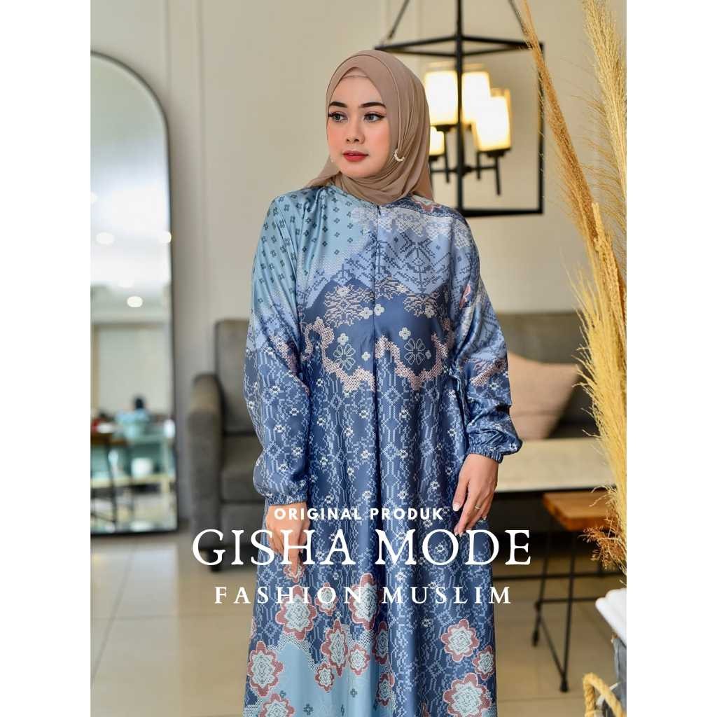 Gamis BERLIIN Bahan Silk Premium Motif Bunga Premium Fashion Muslim Kekinian Murah Bisa Jumbo LD 110