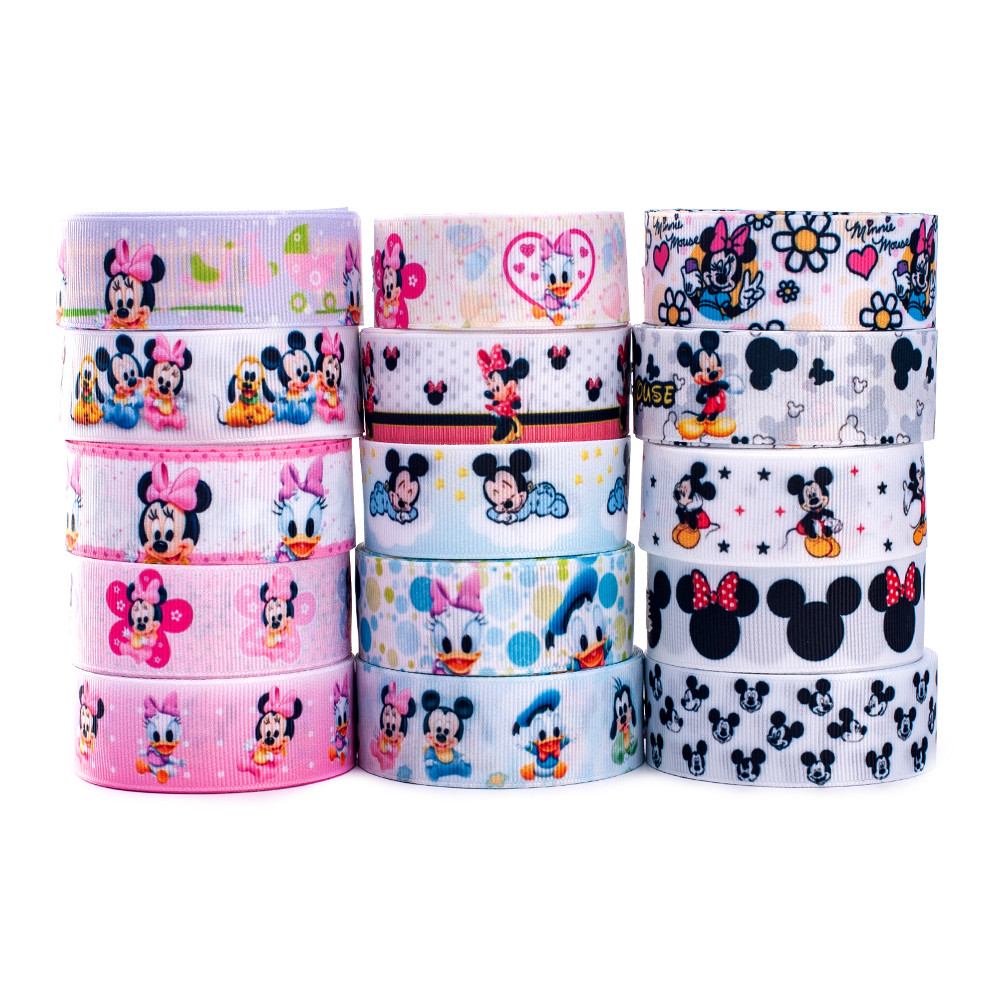 

Mixed 22mm/25mm Random Disney Character Mickey Minnie Cartoon Printed Grosgrain Ribbon,1 Yard of Each Design