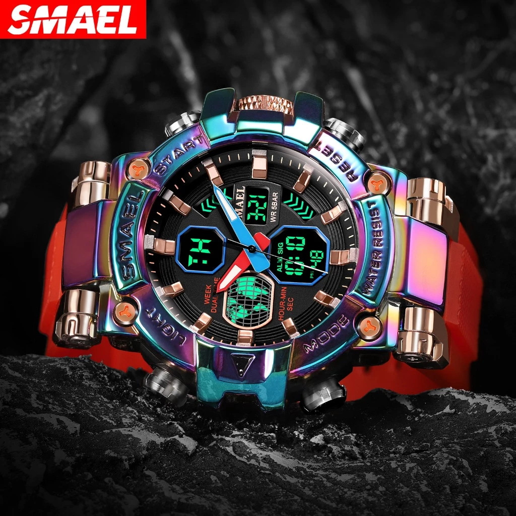 Promo Spesial SMAEL 8027 Jam Tangan Alloy Black Warrior untuk Pria, Multifungsi, Tahan Air, dengan L