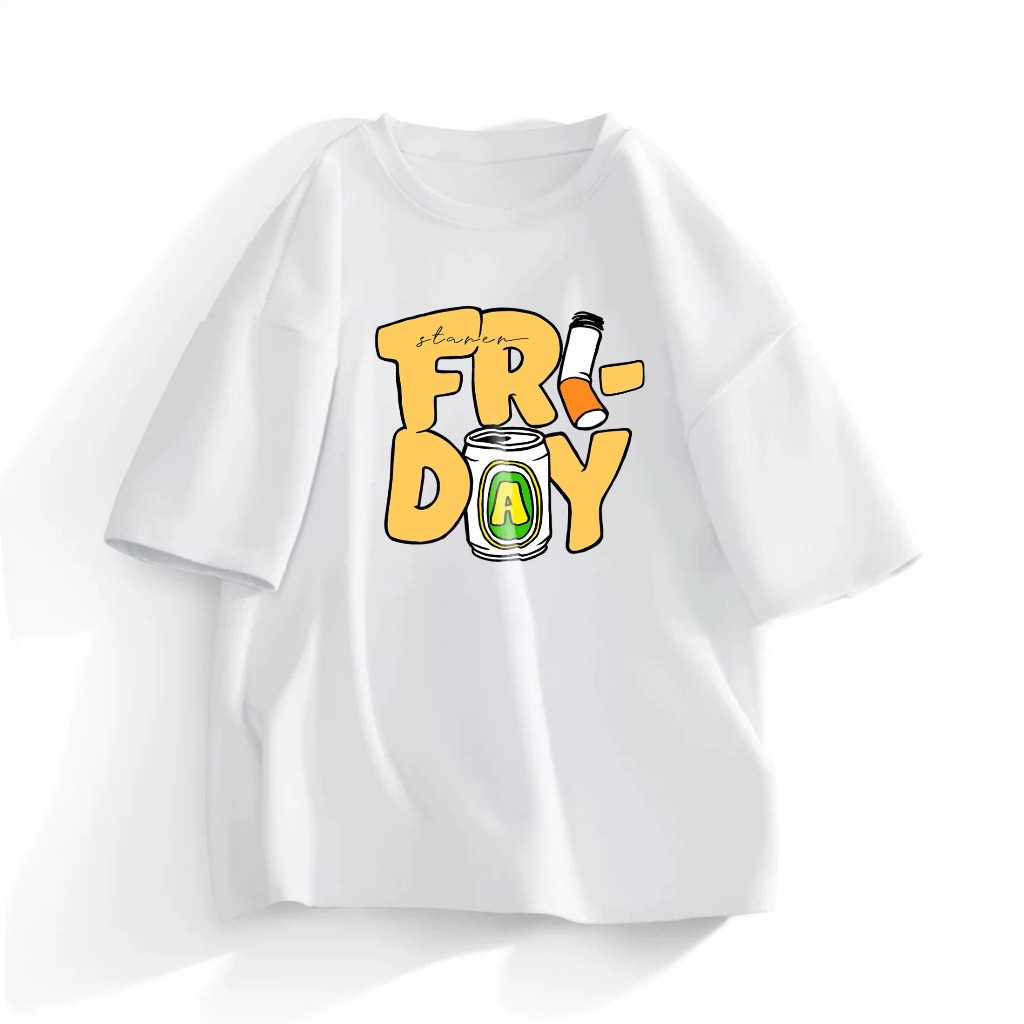 kaos vintage terbaru 2025 | Kaos Oversize Unisex Premium | Desain Teks Kreatif “FRIDAY” dengan Eleme