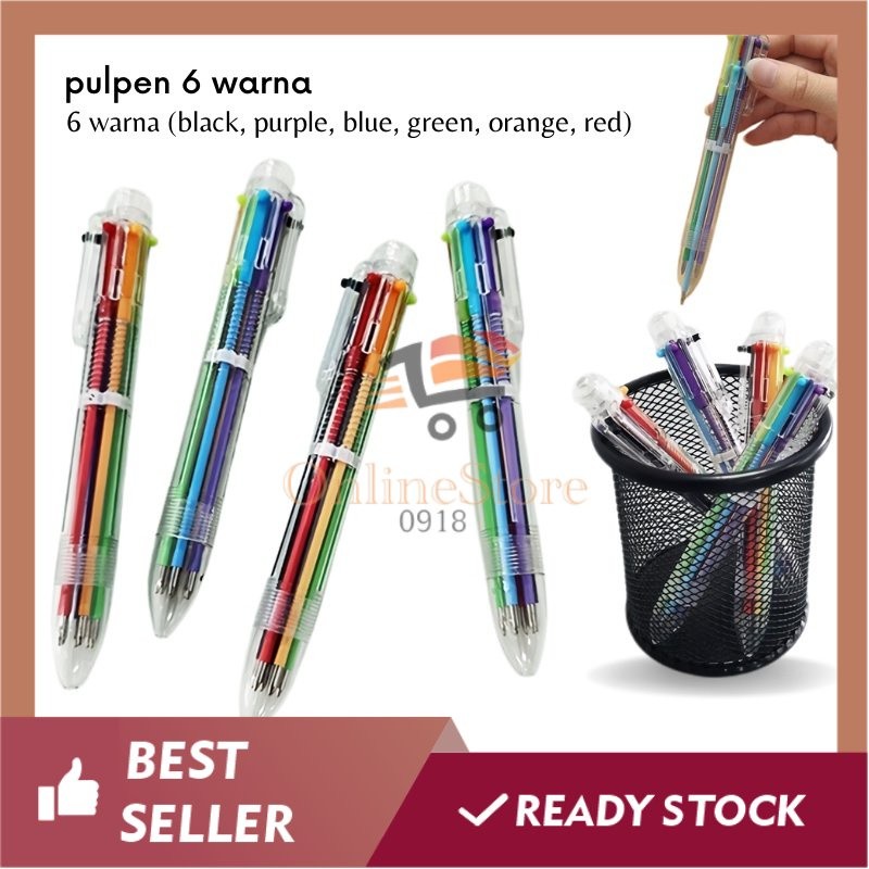 

OS -E412- Pulpen 6 Warna - Pena Ballpoint Pen Six-in-One Color - Pulpen 6 Warna Transparan