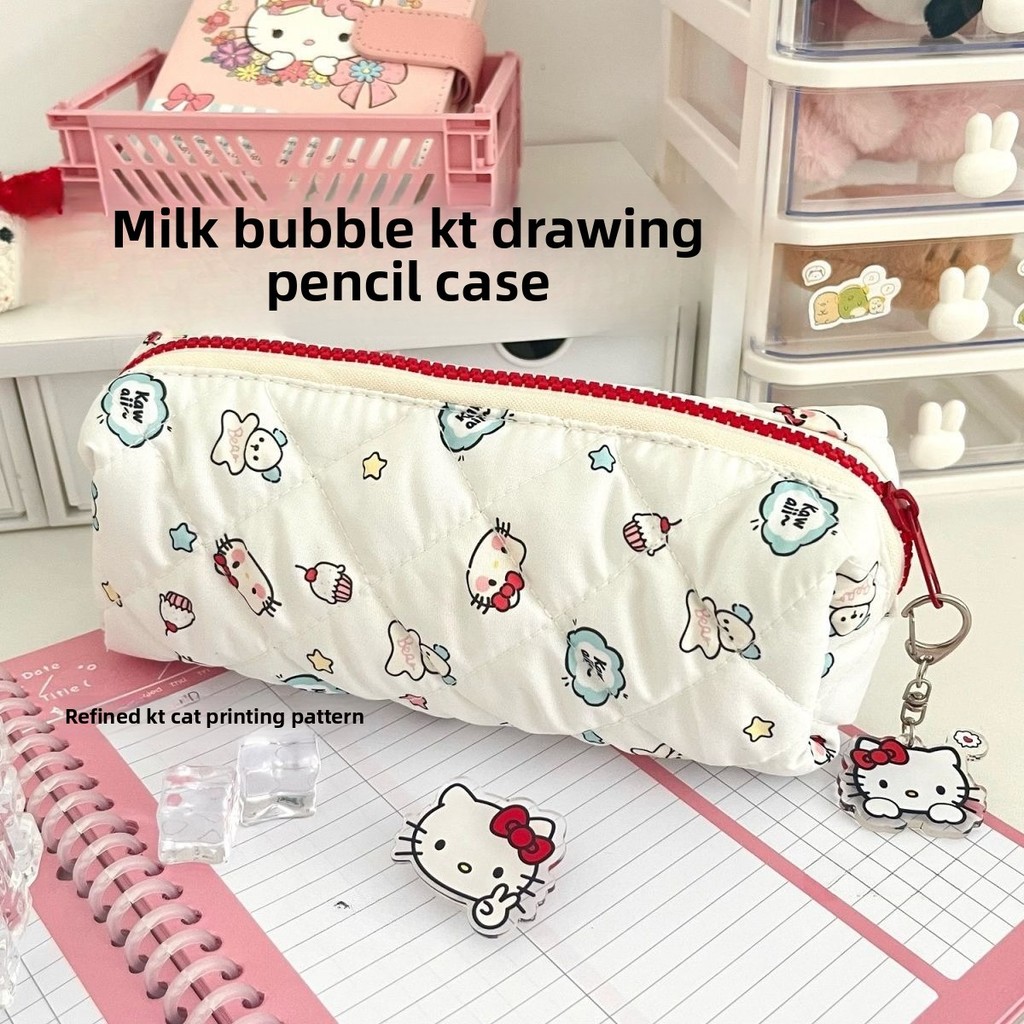 

Sanrio's new cute girl heart KT cat milk bubble printed pencil case ins high aesthetic value large capacity student stationery