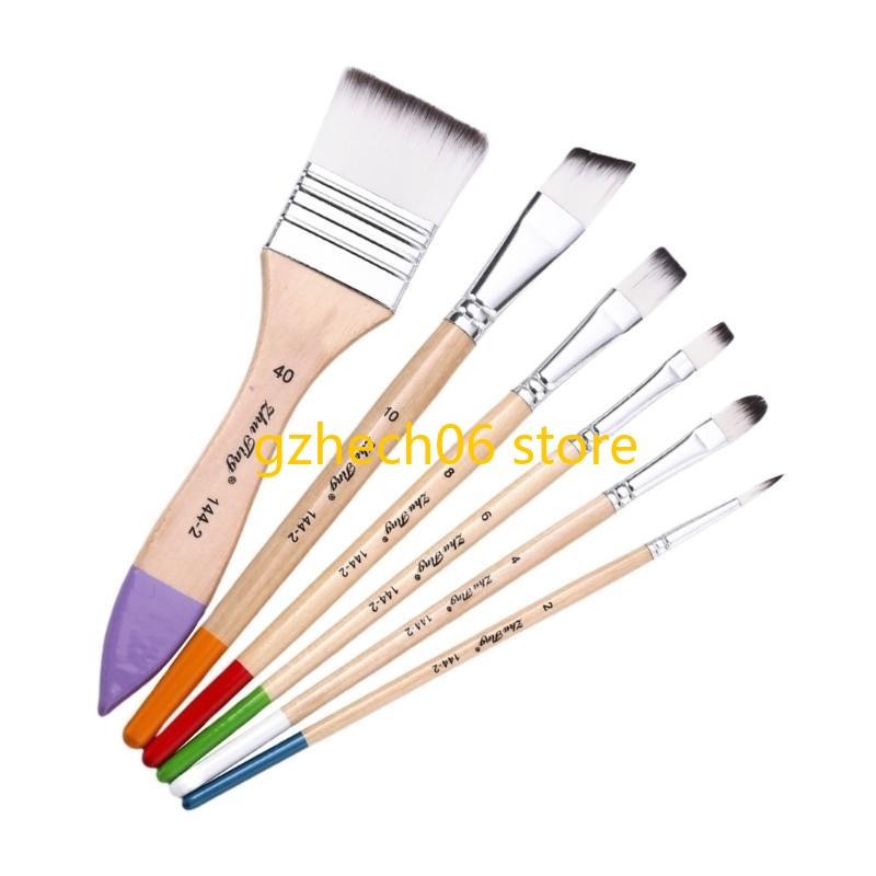 

D55F 6 Pcs Nylon Hair Painting Brush Artist Paint Brushes Art Painting Brush Watercolor Paint Brush Drawing Supplies