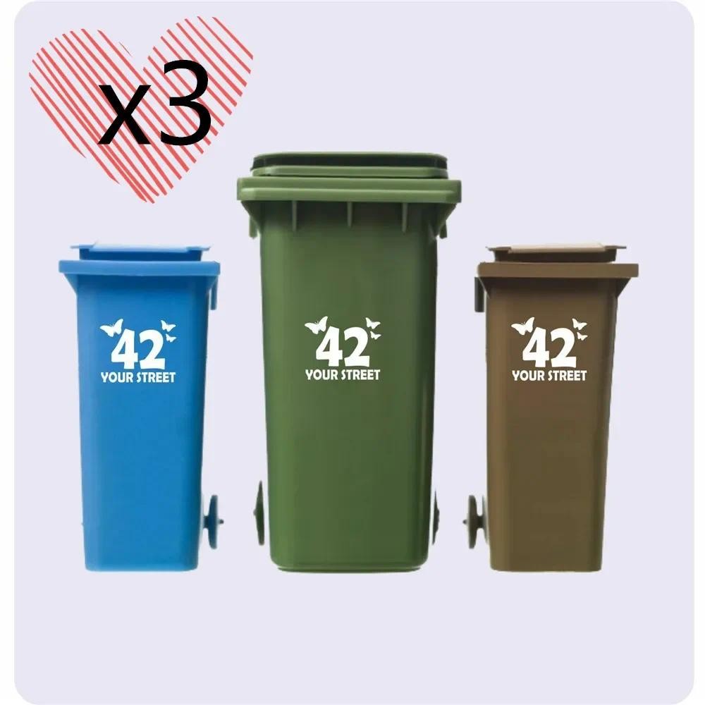 

3 x WHEELIE BIN NUMBERS CUSTOMIZED HIGH QUALITY STICKERS WITH ADDRESS BUTTERFLIES
