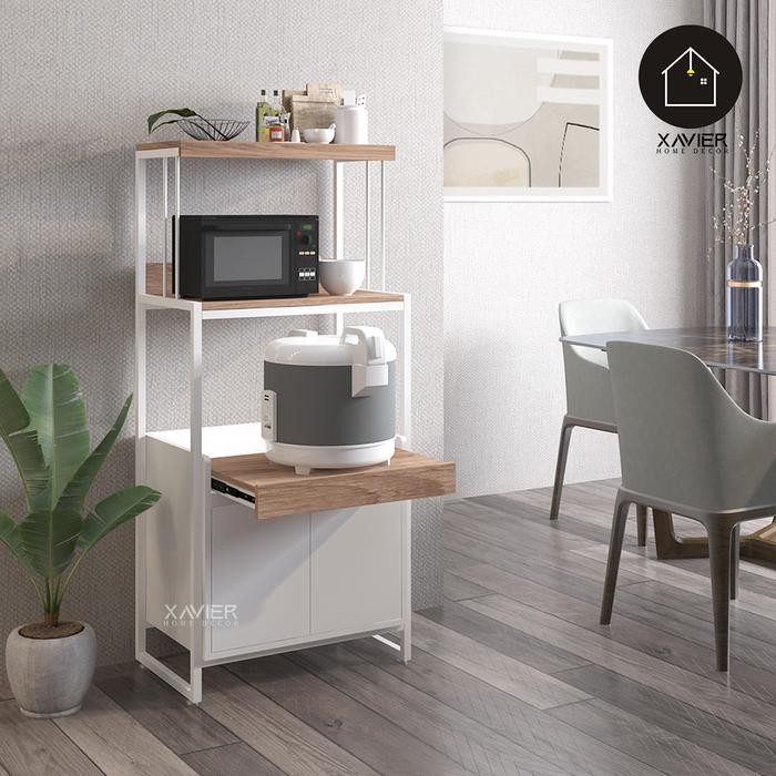 Rak Dapur Serbaguna 3 Susun + Rak Tarik & Lemari – Rak Penyimpanan Microwave Minimalis | Xavier Home