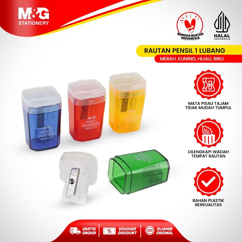 

M&G Rautan Pensil Serutan Pensil 1 Lubang Dilengkapi Dengan Wadah Hasil Rautan Sharpener Pisau Tajam Yang Aman dan Hasil Rautan Lebih Rapi 4 Warna
