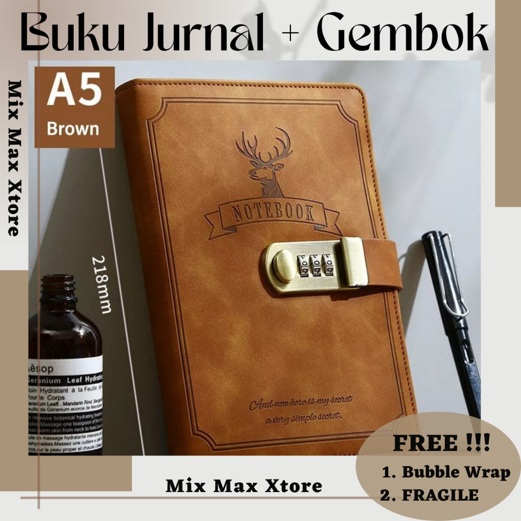 

RC Buku Jurnal Leather Notebook Diary 80GSM 265 Halaman with Lock TODDI - Black