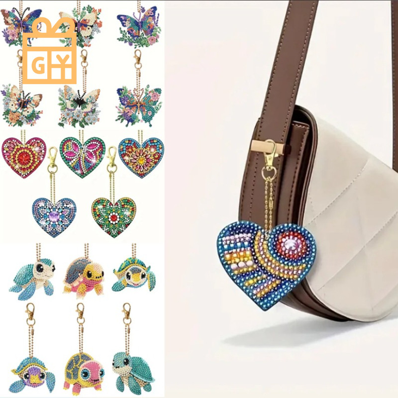 

6pcs/Set DIY Keychains Diamond Art Butterfly Kits Double Sided Crystal Rhinestones Heart Diamond Painting Keychains Home Decorat