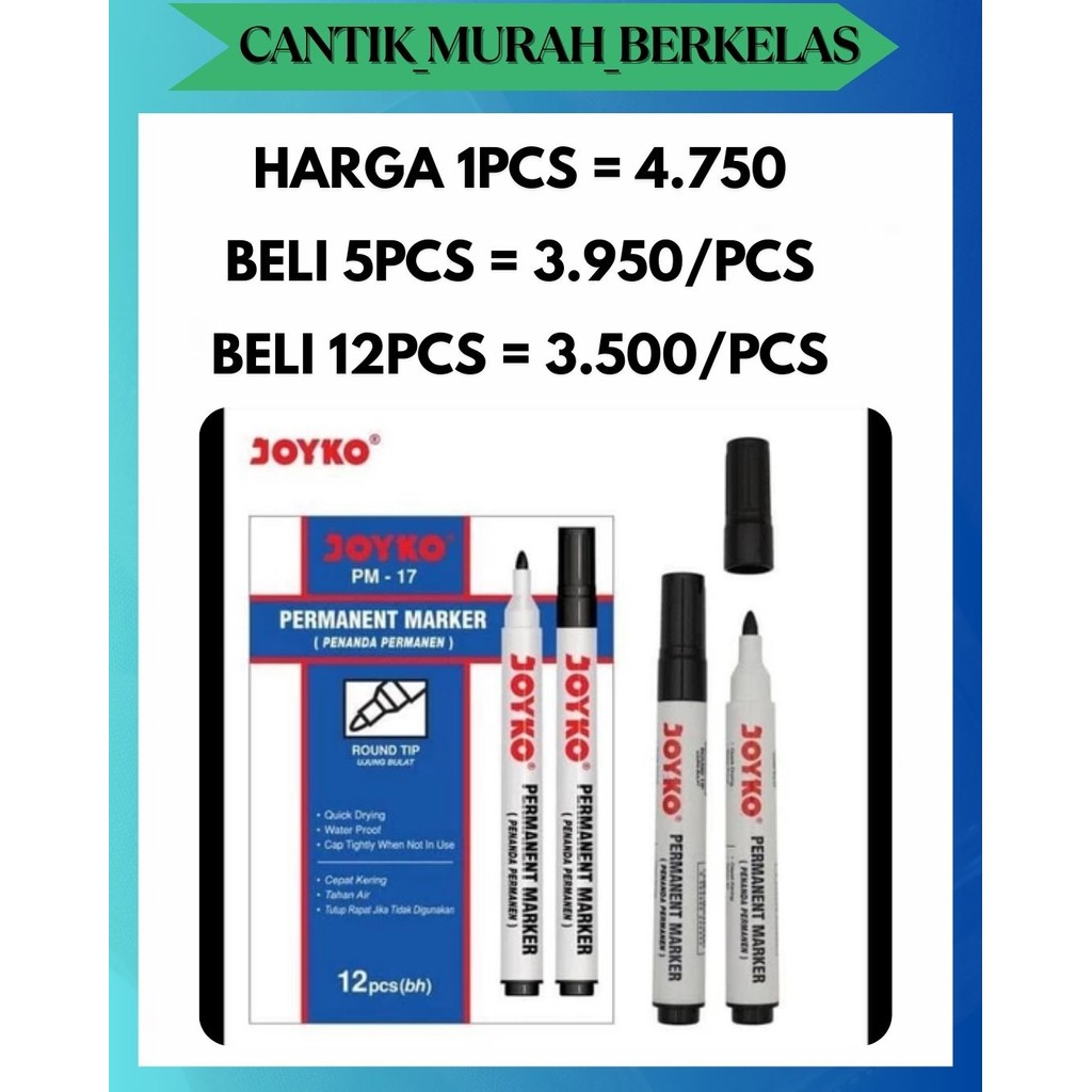 

CMB SPIDOL PERMANET JOYKO PM-17 PM17 HITAM PERMANENT MARKER ROUND TIP PATEN KALI
