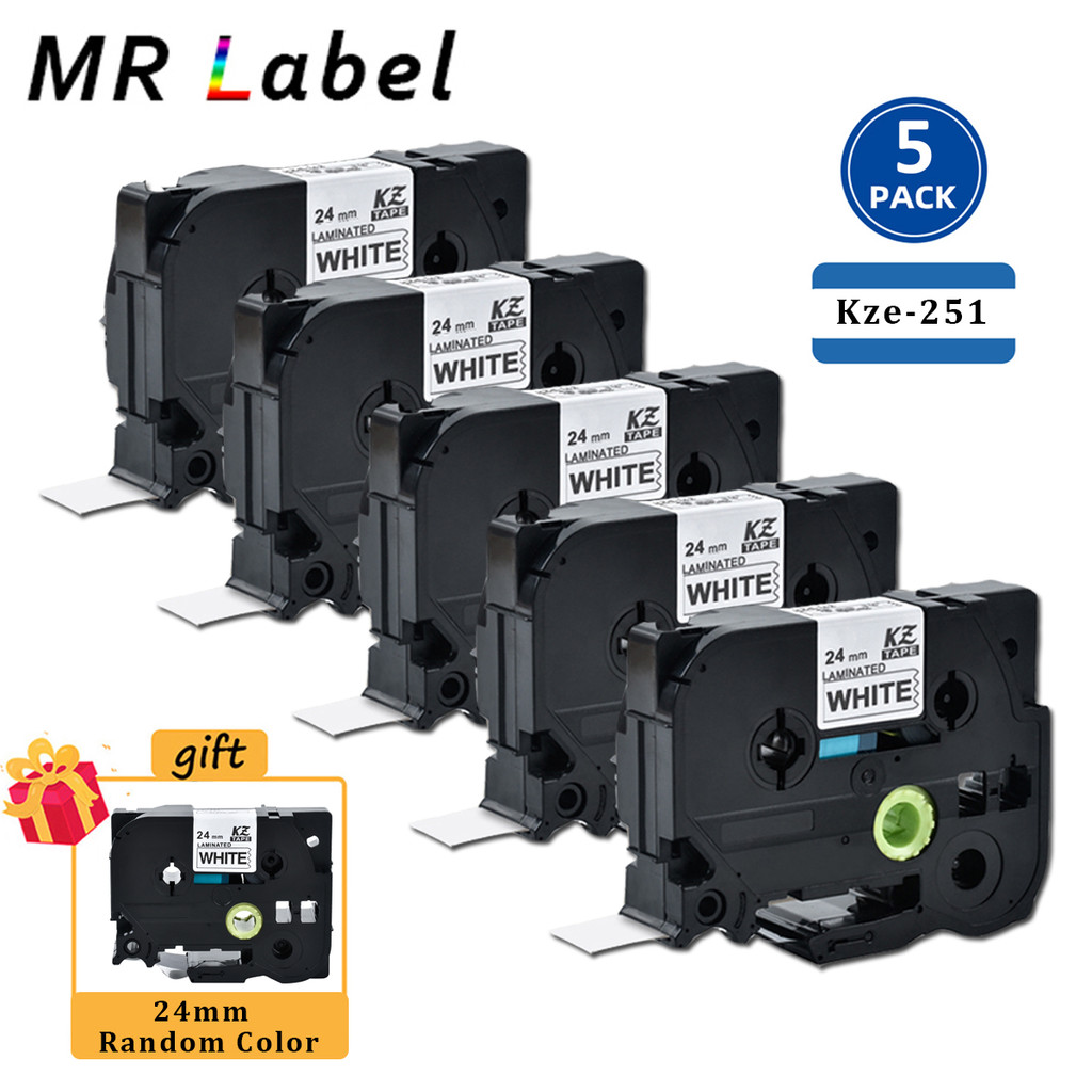 

5PK Compatible for Brother Label Tape 24mm TZe251 TZ-251 Tze-251 Black on White Laminated Label Printer Tape for PTH110 PTD210