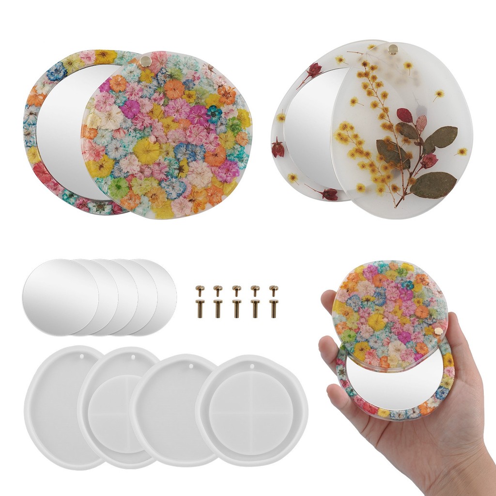 

DIY Crystal Epoxy Silicone Mold Makeup Mirror Oval Round Rotating Makeup Mirror Resin Silicone Mold Making Jewelry Accessaries