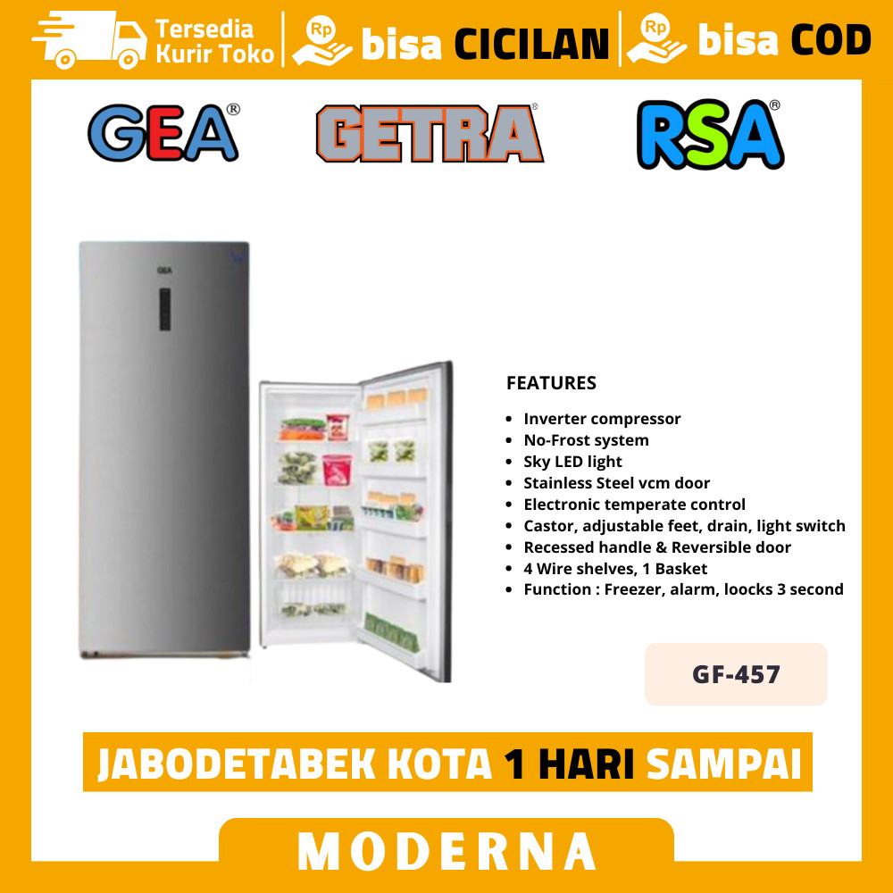 Kulkas 1 Pintu Gea Gf 457 Upright Freezer Inverter Garansi Resmi