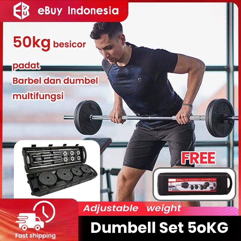 Dumbell Barbel 50KG Set Dumbel Barbel Set 50KG Peralatan Kebugaran Angkat Berat