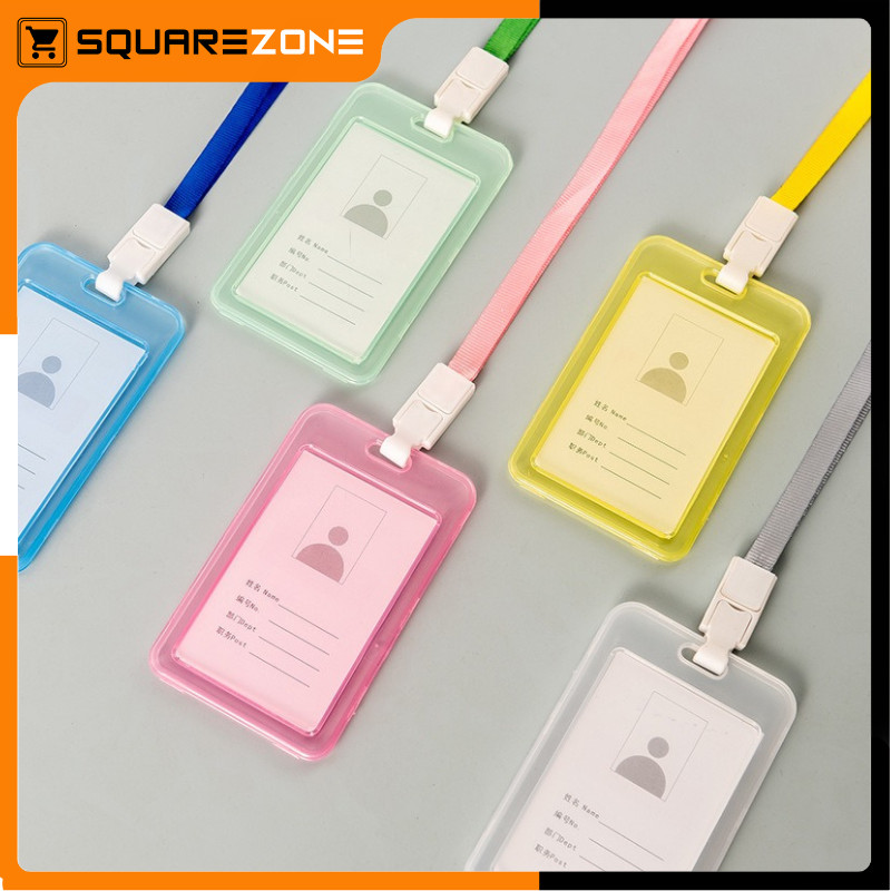 

Name Tag ID Card Holder Transparant Simple ID Card Case Transparan Gantungan Kartu 2 Sisi HM028