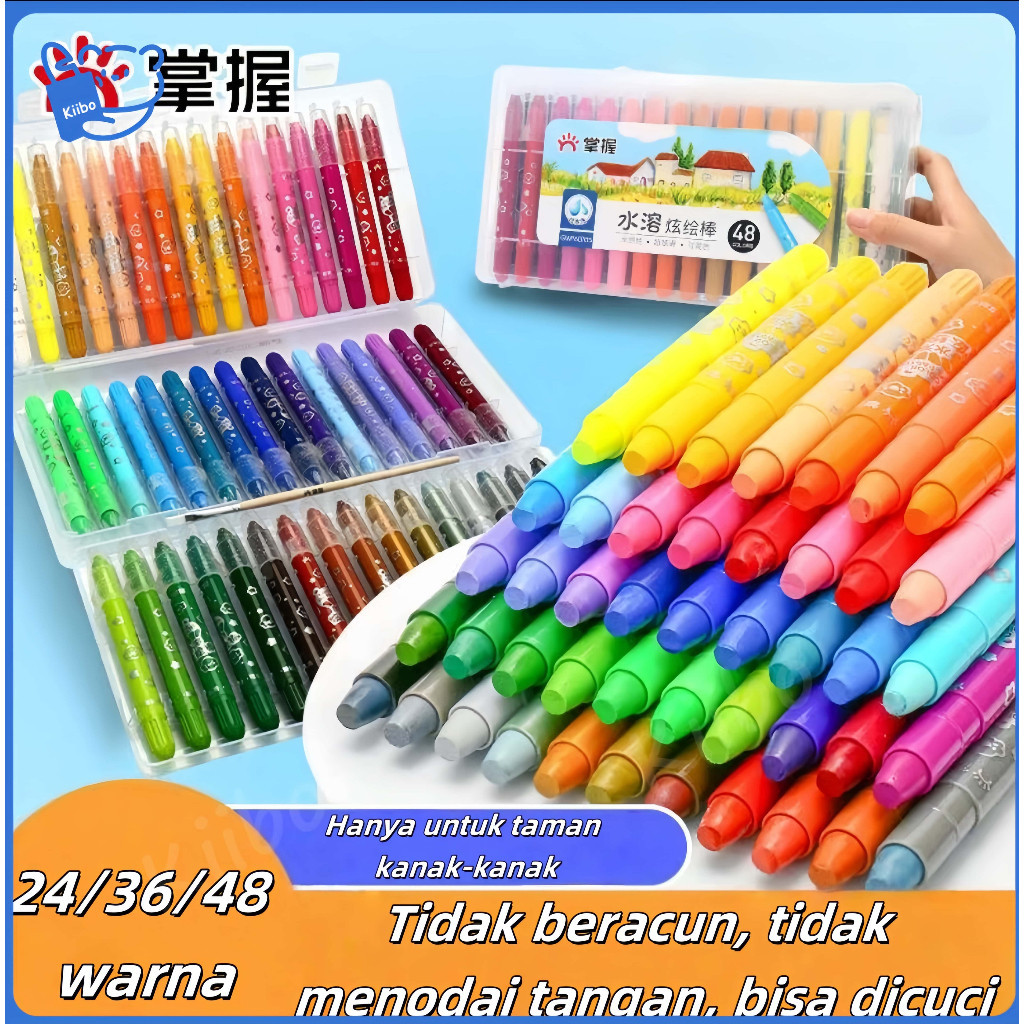 

Water Soluble Crayon 24/36/48 Warna Krayon Water Soluble Warna Cerah Tidak Beracun Dan Aman