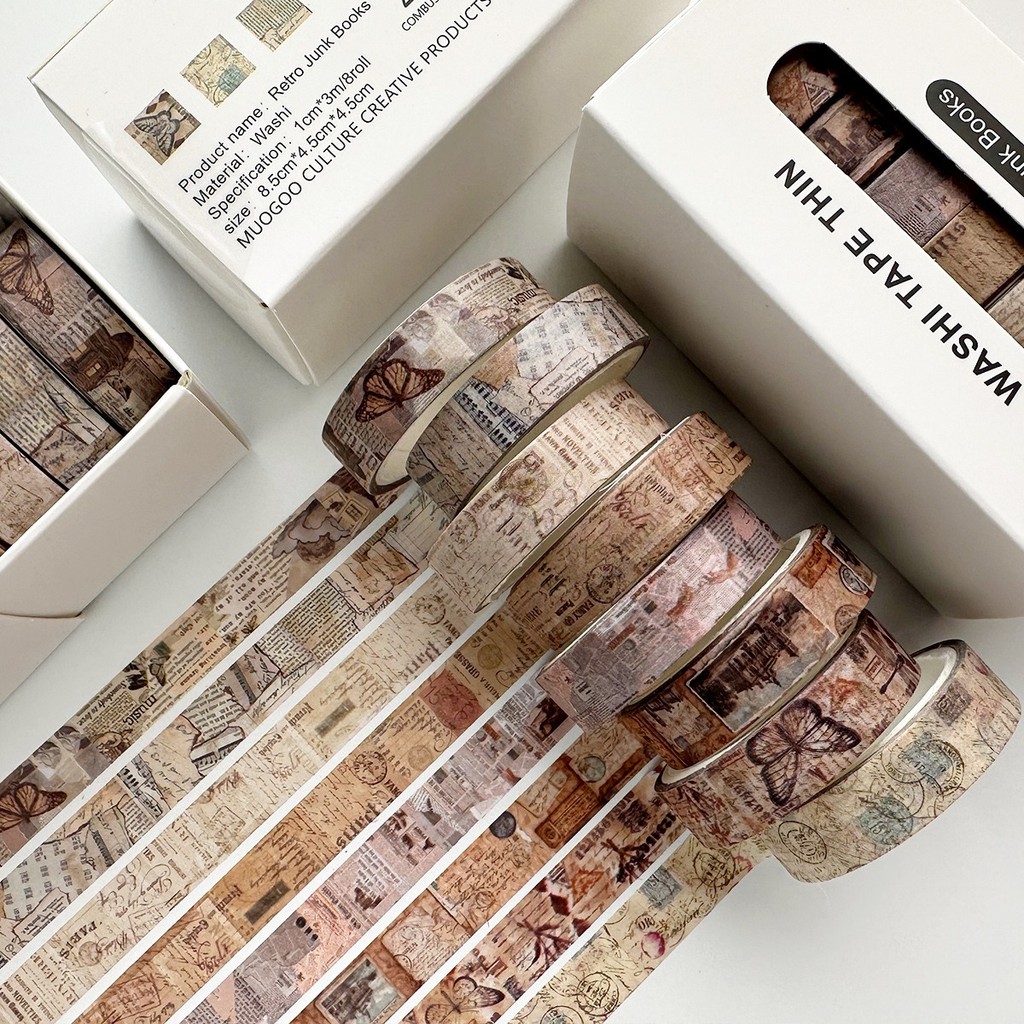 

8PCS Pet Tape Rolls for Journaling Washi Tapes Vintage Pet Tapes Roll Washi Tape for Crafts Diary Masking Tape Washi Stickers