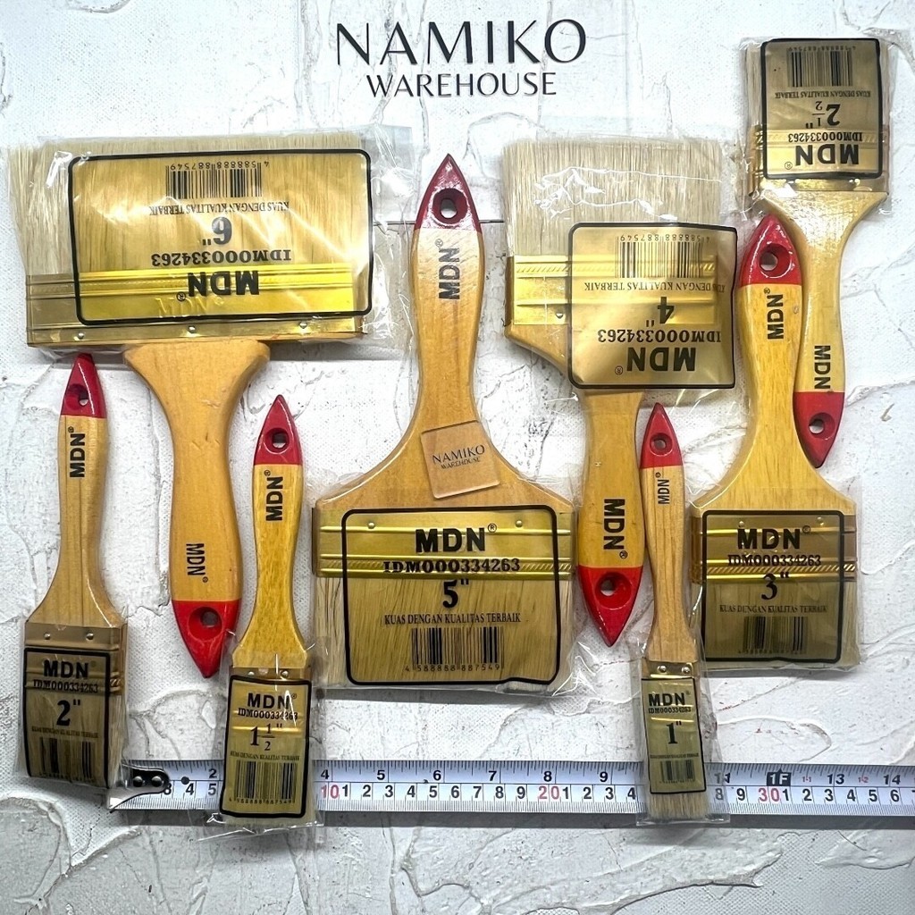 GROSIR 12 pcs MDN Kuas Cat Tembok Dinding Gagang Kayu 1 - 3 inch NAMIKO WAREHOUSE