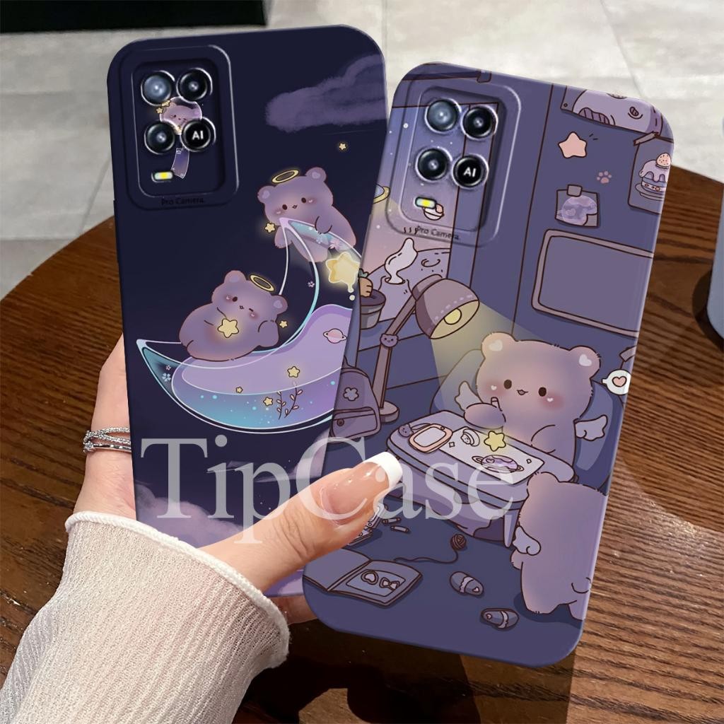 Silikon Casing Case   Oppo A54 Softcase Pelindung Kamera Motif Bear Purple Cute Handphone Silicon Ca
