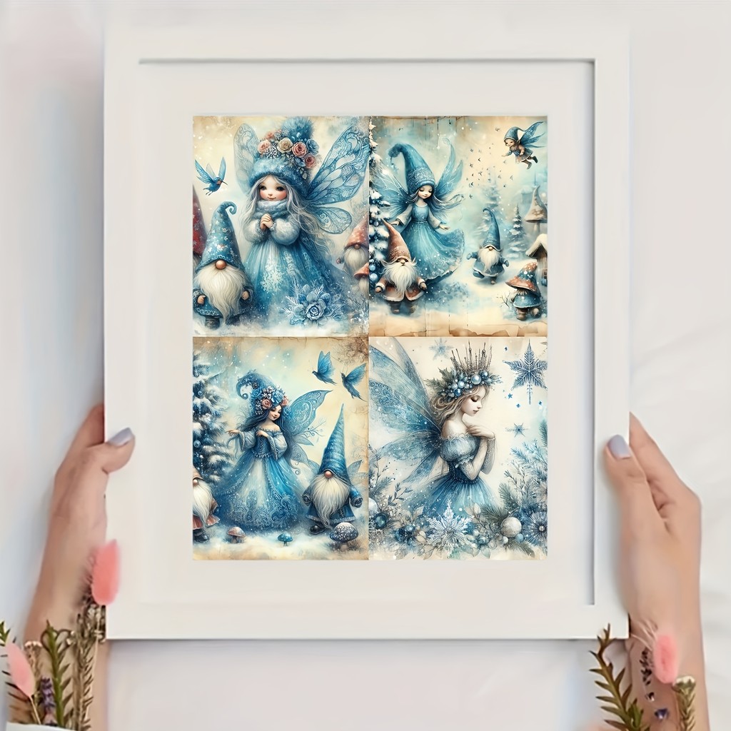 

Vintage Elves Scrapbook Paper, 8 Sheets Retor The Snow Fairy Theme Scrapbooking Supplies, Craft Paper For Junk Journal,DIY Craft