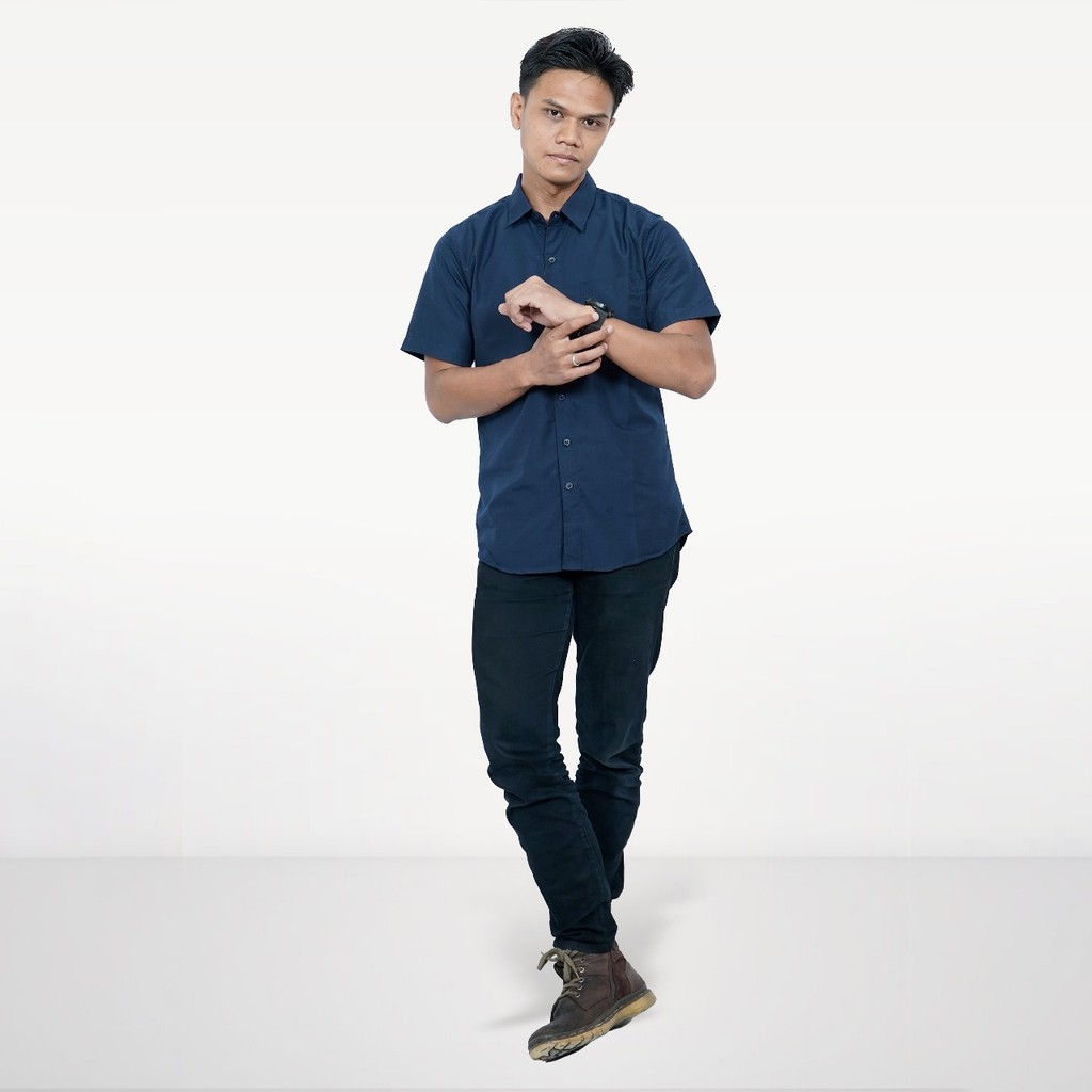 Kopamart - Baverre Ken Kemeja Polos Pria Formal Lengan Pendek Navy VKA25978NVY