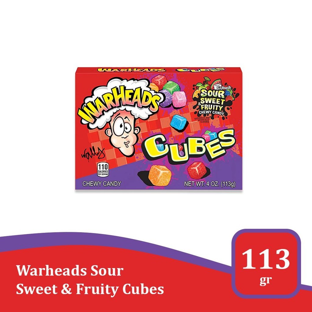 

Warheads Sour Chewy Cubes Box 4-Oz - permen kenyal asam import USA