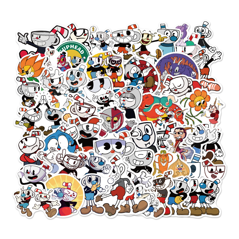 

50PCS/Pack Hot Games Cuphead Mugman Stickers For Laptop Notebook Skateboard Computer Luggage Decal Cartoon Sticker