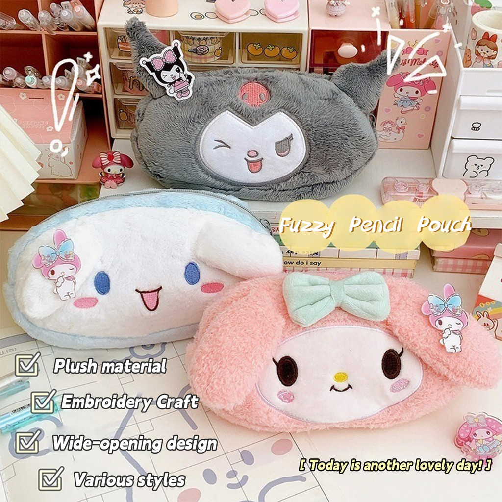 

Sanrio Official Licensed Plush Pen Case Kuromi Cinnamoroll Cute Kawaii Pencil Pouch for School Students Stationery Organizer Bag