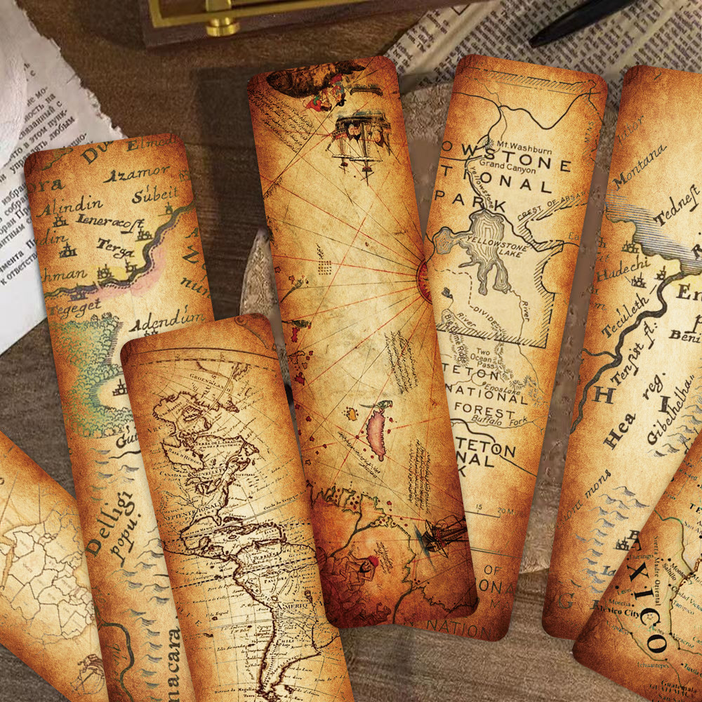 

30Pcs Vintage Map Bookmarks Retro Nautical Map Annotated Bookmarks Creative Junk Journal Material Decorations Gifts