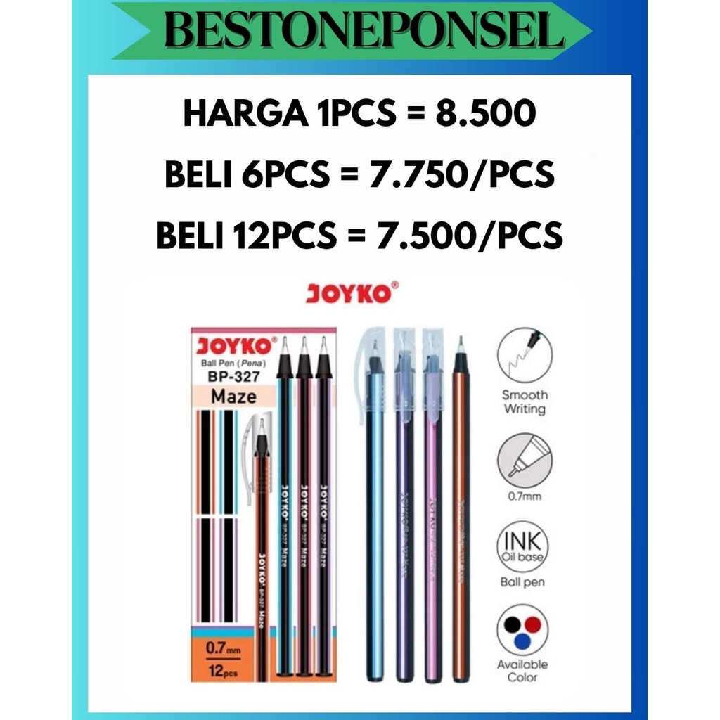 

BOP [1 KOTAK ISI 12PCS] PULPEN JOYKO MAZE 0.7mm BP-327 PENA BEST SELLER