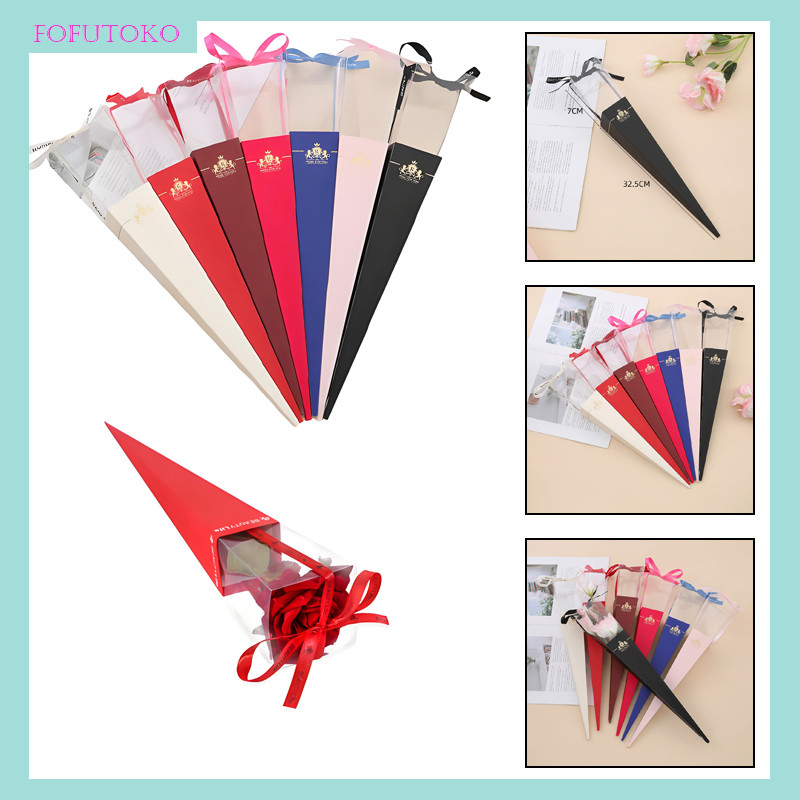 

10PCS Hiasan Hadiah Bunga Kristal Mawar Indah / Setangkai Bunga Cantik Kekinian Hadiah Ulang Tahun / Single Rose Box / Bentuk Piramid Segitiga Flower Wrapping Florist Material