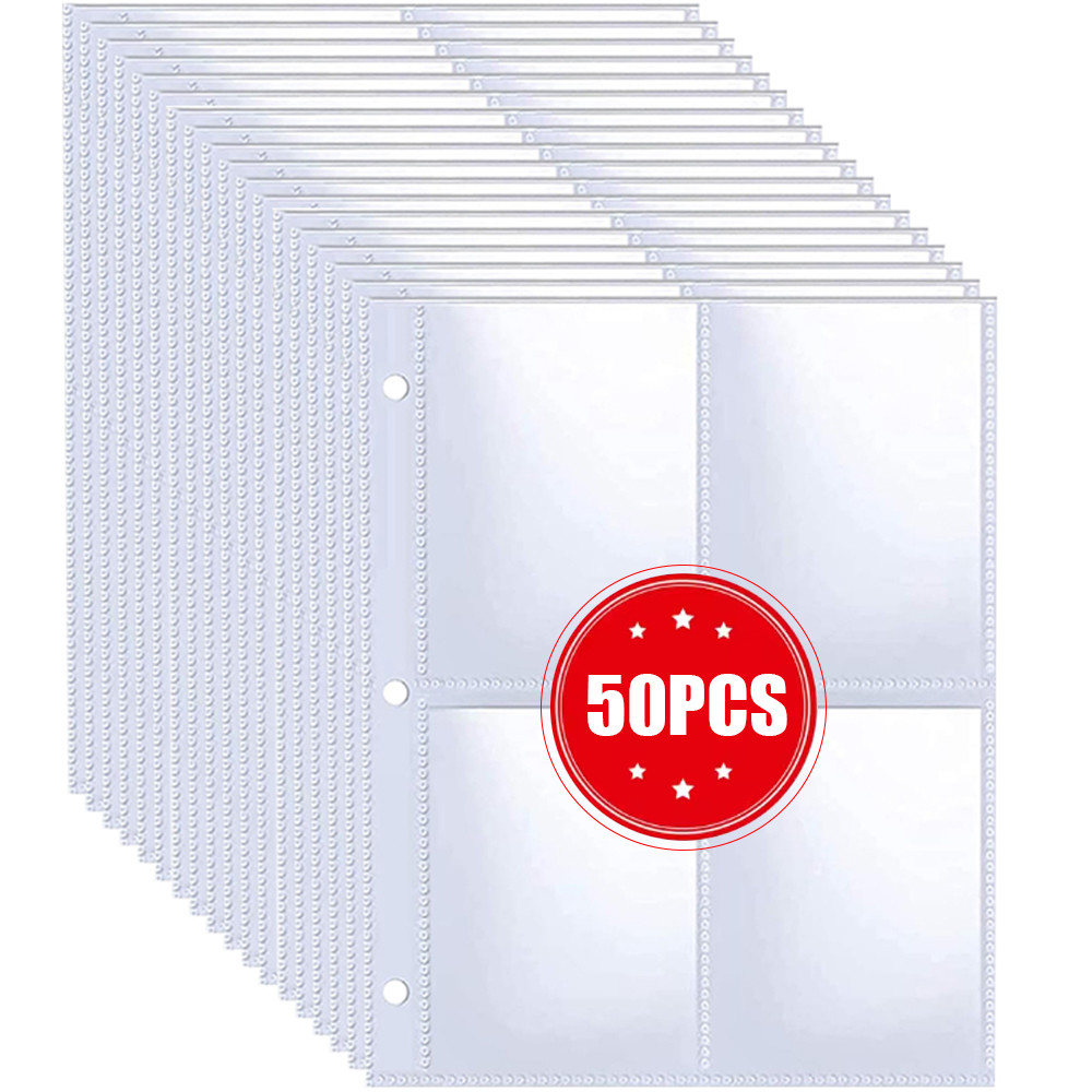 

5/50pcs 4-Pocket Binder Photocards Holder Binder Background Paper Kpop Photo Album 6/3 Holes Inner Page Photo Card Binder Sleeve