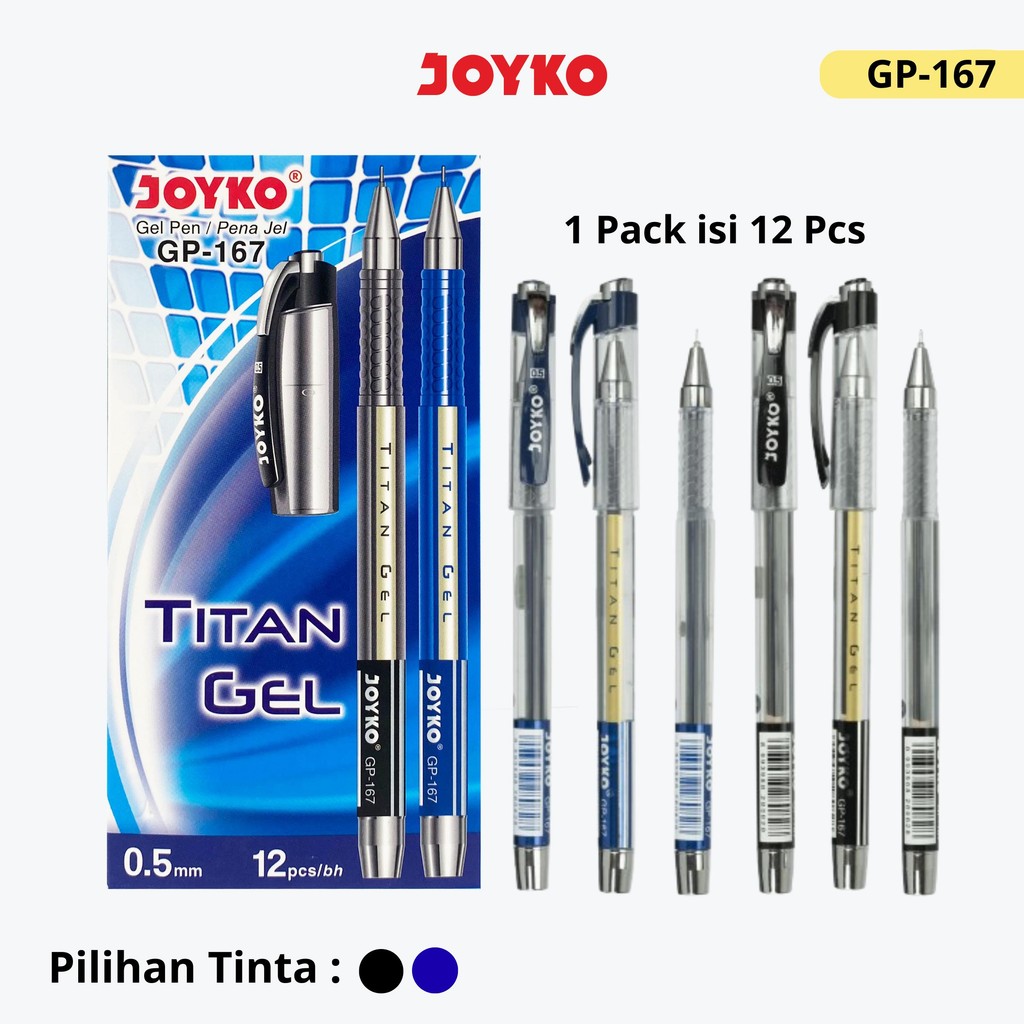 JOYKO Pulpen Gel 1 Pack GP-167 Titan Gel 0.5mm Isi 12 Pcs