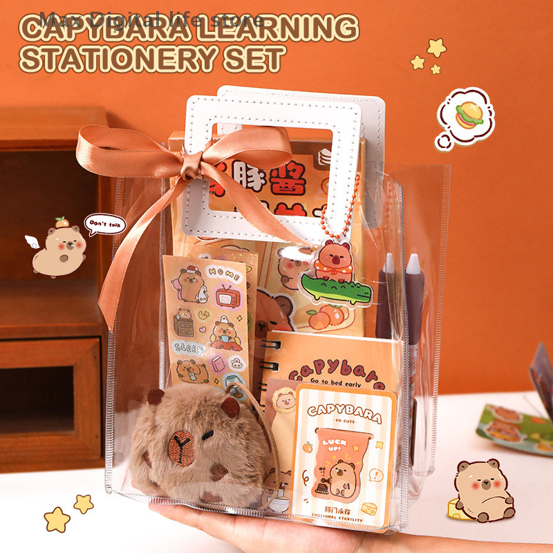 

1Set Cartoon Cute Capybara Stationery Handbag Set Fashion Stationery Set Birthday Gifts Student Stationery Office Supplies