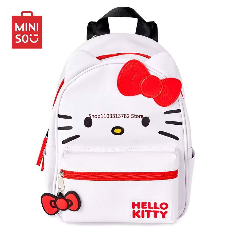 MINISO Hello Kitty Backpack School Bag Cartoon Student School Bag PU Leather Backpack Casual Cute Sc