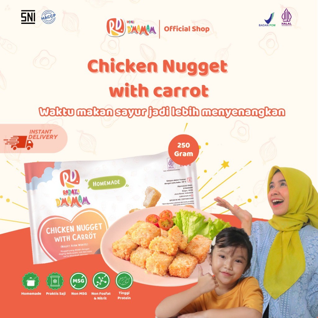 

D'MAMAM Jaktim Nugget Ayam Wortel 250g No MSG BPOM HALAL Cemilan Lauk Praktis Anak MPASI - Adwa Organic