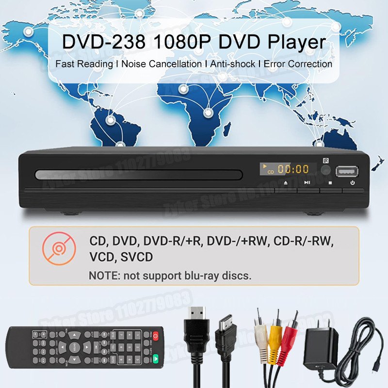 DVD 238 1080P DVD Player HD DVD Player Home Multimedia DVD Player Box For TV DVD CD Players HDMI-Com