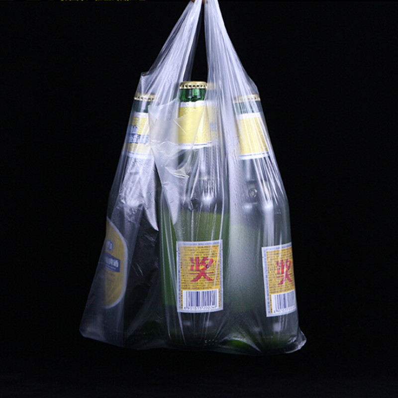 

100Pcs Transparent Supermarket Plastic Shopping Bags with Handles Food Packaging Bag Eco-Friendly Grocery Bags for Retail Use