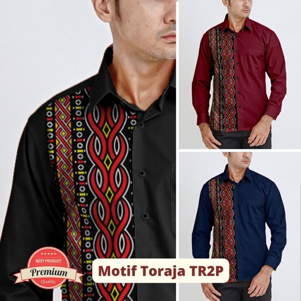 Angelaco | Kemeja Pria Lengan Panjang Pendek Motif Toraja TR2