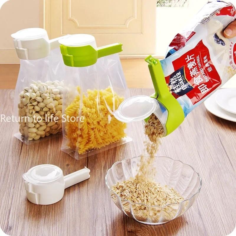 

Food Preserving Bag Closure Clip Oat Dispense Spout Snack Bag Clip Moisture Seal Clip Fresh Keeping Sealer Clamp Kitchen Gadget