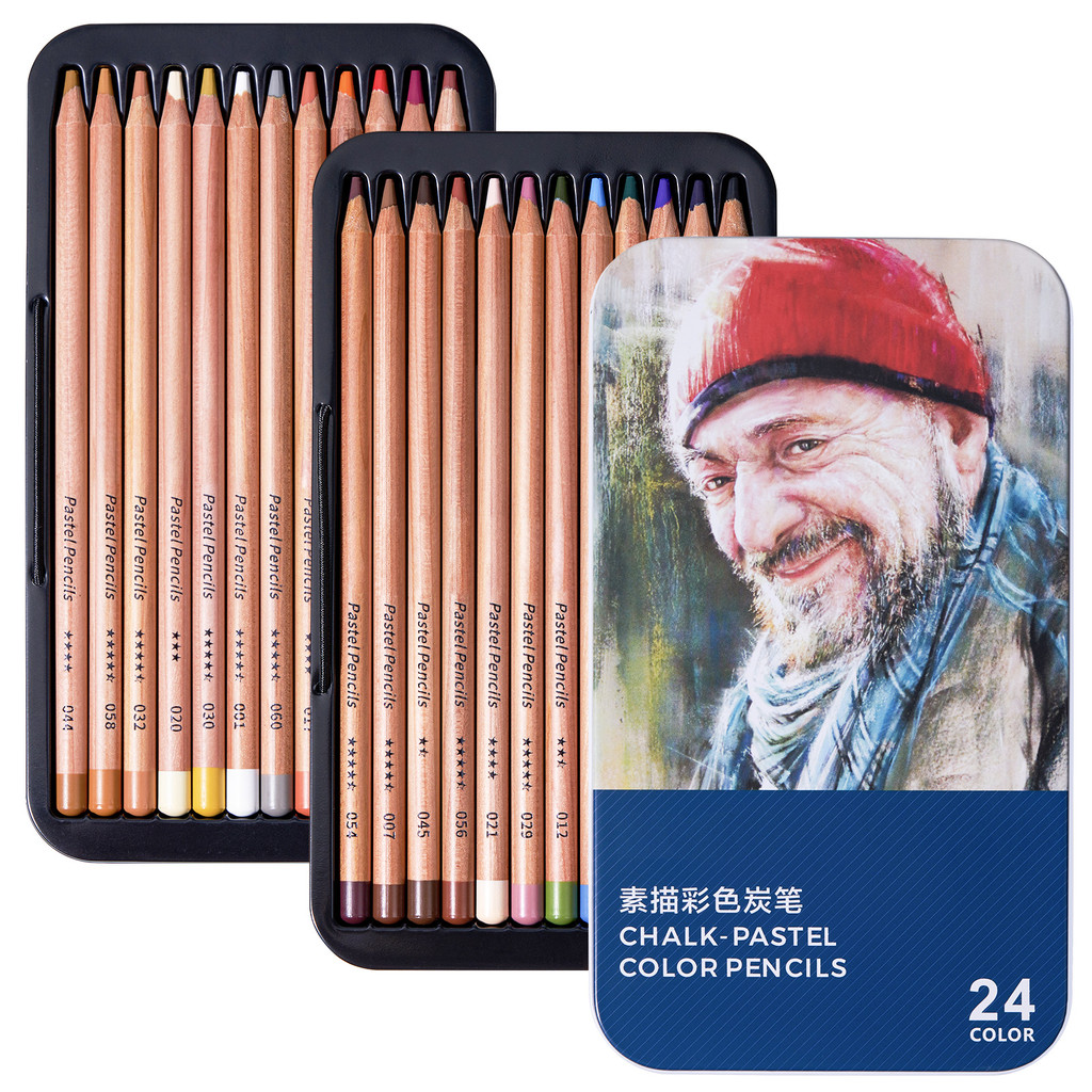

Professional Colored Charcoal Pencils,24 Colors Pastel Chalk Pencils Set in Gift Metal Box,for Beginners Adults Artists