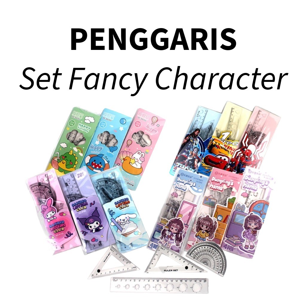

❤️️Penggaris Set 4in1 / Penggaris Fancy / Penggaris Set Karakter 20cm❤️️